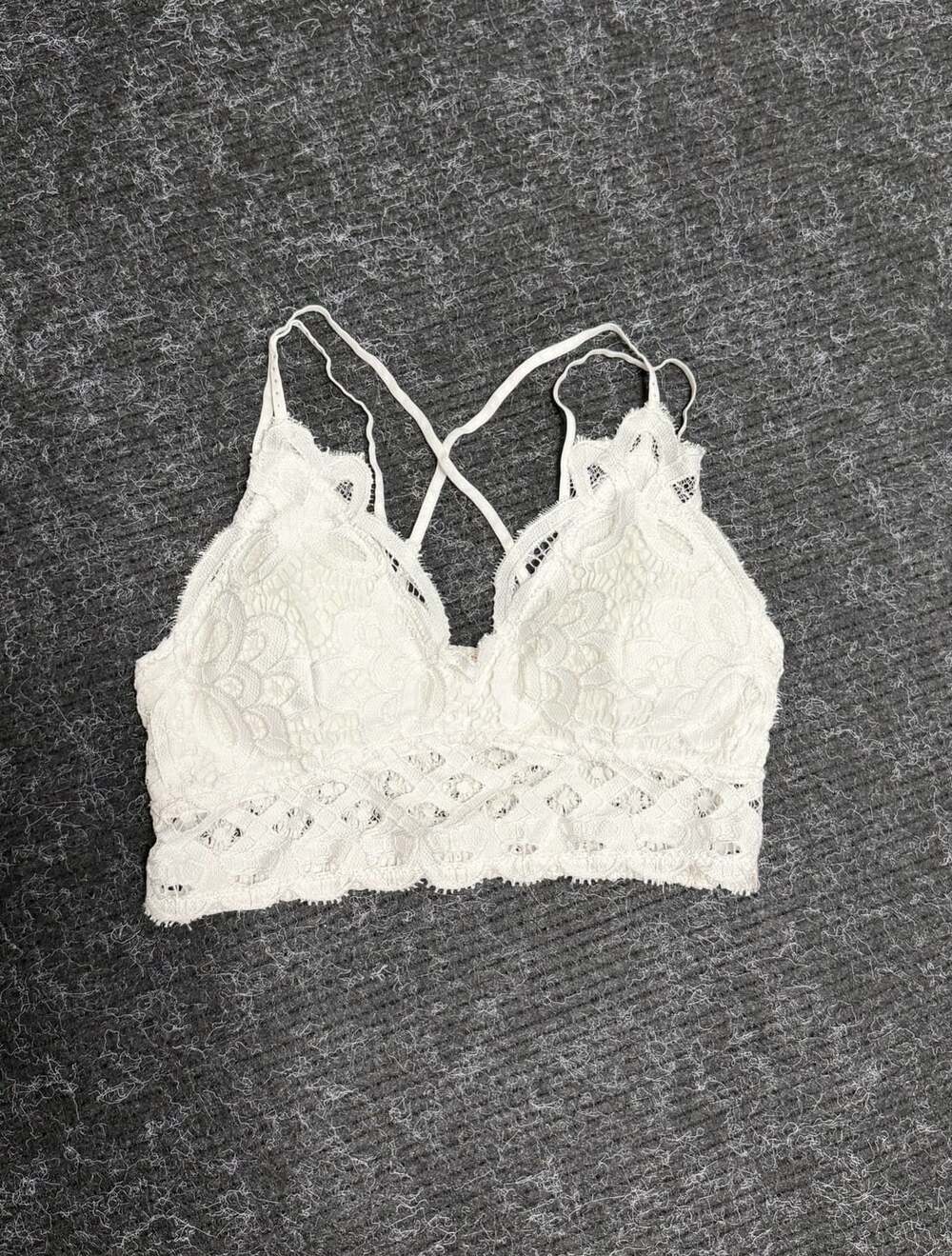 Altar'd State Womens Layers Intimates White Lace Criss-Cross Back Bralette Mediu
